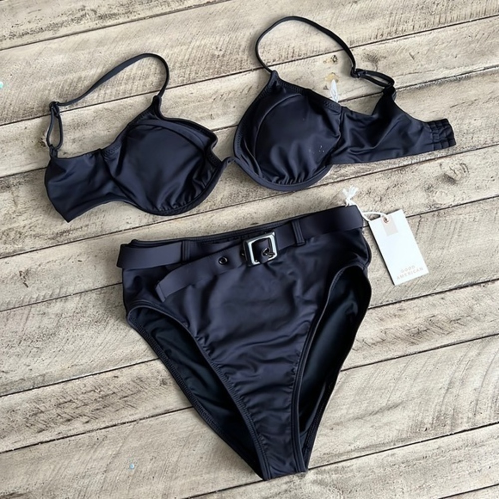 Good American Showoff Curve Underwire Bikini Top Bottom Set Black Size 1